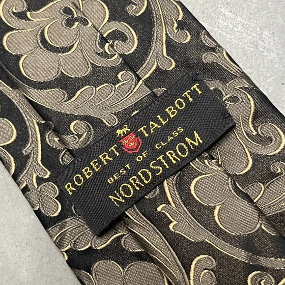 ROBERT TALBOTT Best of Class Nordstrom Silk Necktie Designer Floral Black & Gold - Picture 5 of 8